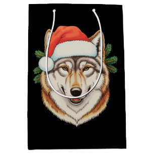 Wolf Christmas Xmas Santa Hat Animal Holiday Medium Gift Bag