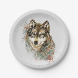 Wolf Code Inspirational Watercolor Wildlife animal Paper Plate