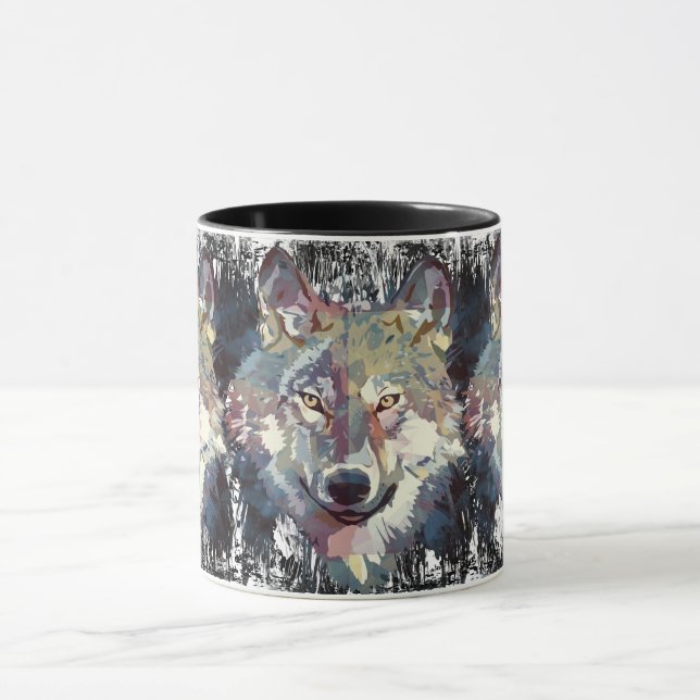 Wolf Coffee Mug - Retro Wolf Polygon (Center)