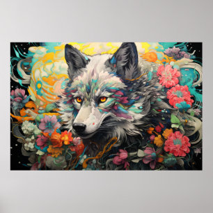 Wolf Colourful Animal Enchanting Abstract Poster