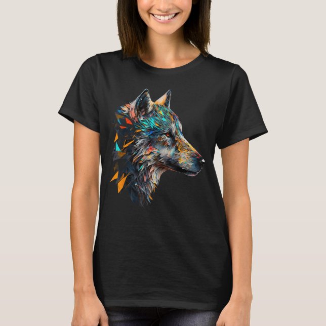 Wolf Colourful Animal Print Artwork Polygon Wolf 1 T-Shirt (Front)