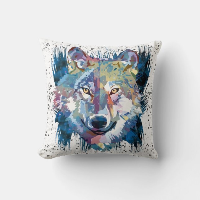 Wolf | Colourful Wolf Drawing | Abstract Painting  Cushion (Front)