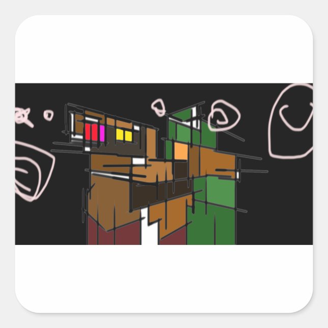 Wolf cool draw square sticker (Front)