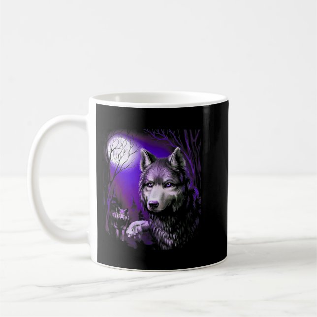 Wolf Cool Wolves Forest Tree Moon Coffee Mug (Left)