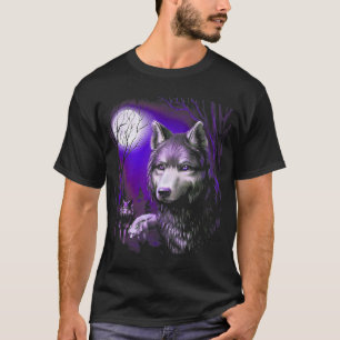 Wolf Cool Wolves Forest Tree Moon T-Shirt