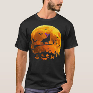 Wolf Costume Witch Riding Broom Moon Halloween T-Shirt