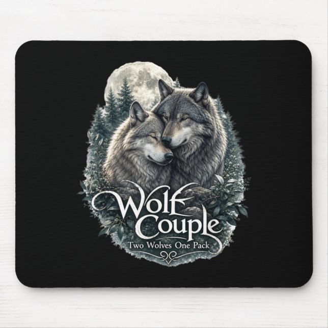 Wolf Couple Graphic Funny Wolf Lovers Wildlife Mouse Pad (Front)
