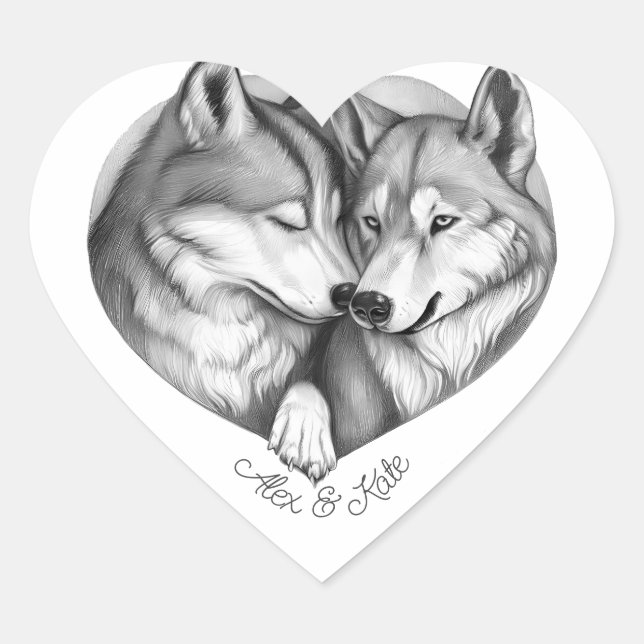 Wolf Couple Heart Sticker (Front)