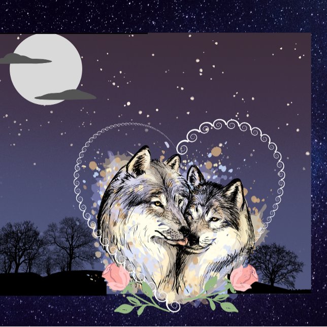 Wolf Couple Moon & Stars Throw Pillow (Creator Uploaded)