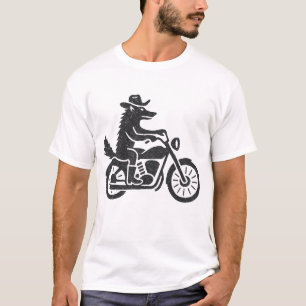 Wolf Cowboy Riding Motorcycle  T-Shirt