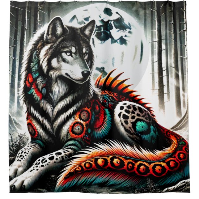 Wolf Creature Surreal Moonlit Striking Portrait Shower Curtain (Front)