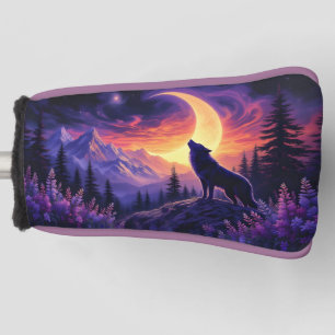 Wolf Crescent Moon Lavender Sunset Golf Head Cover