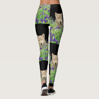Wolf cub in purple flowers leggings