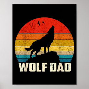 Wolf Dad Howling Vintage Sunset Wolves Lovers Fath Poster