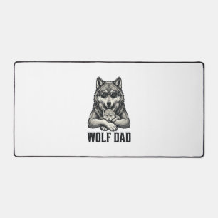Wolf Dad Vintage Engraving Vector T-Shirt Design_1 Desk Mat