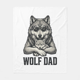 Wolf Dad Vintage Engraving Vector T-Shirt Design_1 Fleece Blanket