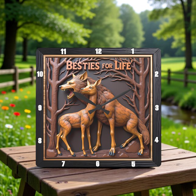 Wolf Deer Pair Woodland Square Wall Clock (Creator Uploaded)