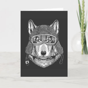 Wolf Dog Motorcycle Rider Card