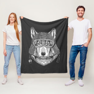 Wolf Dog Motorcycle Rider Fleece Blanket