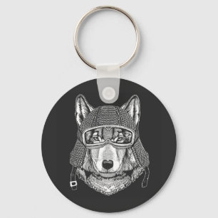 Wolf Dog Motorcycle Rider Key Ring
