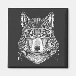 Wolf Dog Motorcycle Rider Magnet