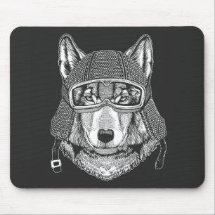 Wolf Dog Motorcycle Rider Mouse Pad