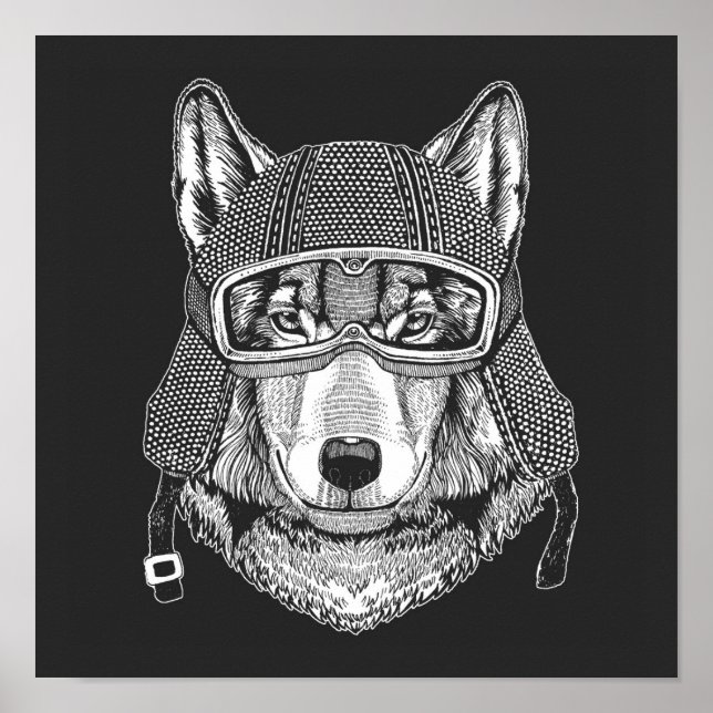 Wolf Dog Motorcycle Rider Poster (Front)