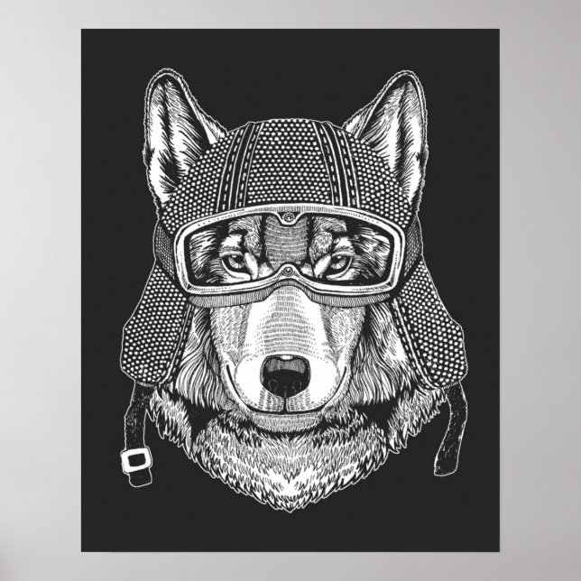 Wolf Dog Motorcycle Rider Poster (Front)