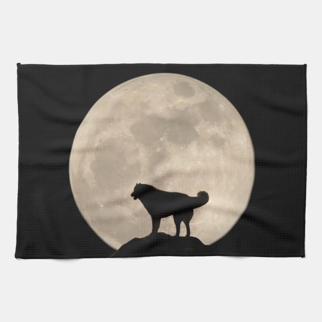 Wolf Dog Towel Sled Dog Lover Art Tea Towel  Decor (Horizontal)