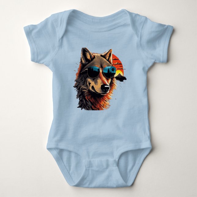 Wolf dog with sunglasses in the sunset gift ideas baby bodysuit (Front)