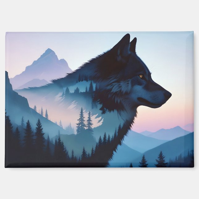 Wolf Double Exposure Animal Nature Wilderness Wild Magnet (Front)