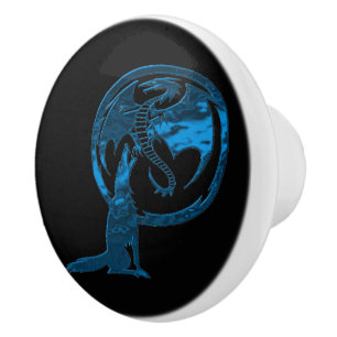 Wolf & Dragon Blue black ceramic knob