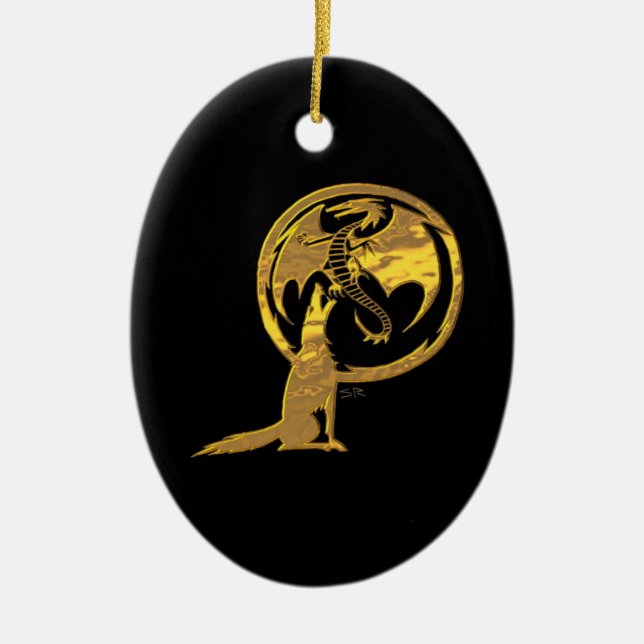 Wolf & Dragon gold black ornament (Front)