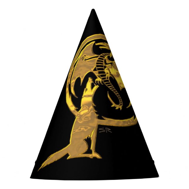 Wolf & Dragon Gold black wizard party hats (Front)
