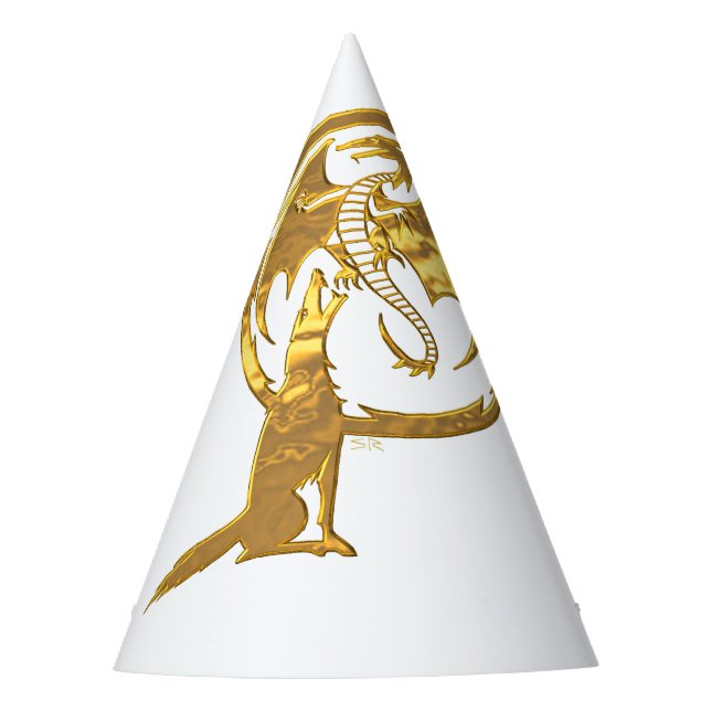 Wolf & Dragon Gold white wizard party hats (Front)