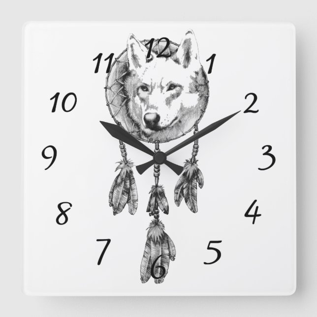 Wolf Dreamcatcher Acrylic Wall Clock (Front)