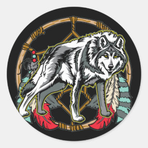 Wolf Dreamcatcher Classic Round Sticker