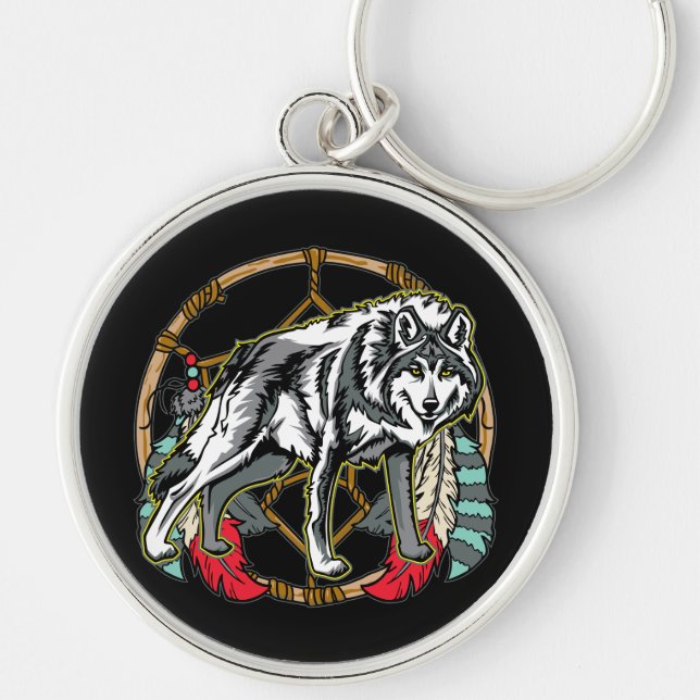 Wolf Dreamcatcher Key Ring (Front)