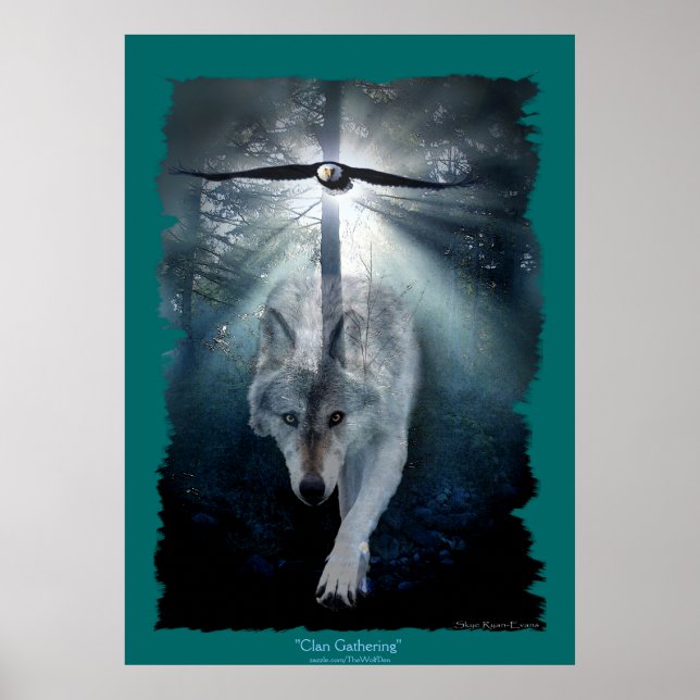 Wolf & Eagle Clan Gathering Wildlife Art Poster (Front)