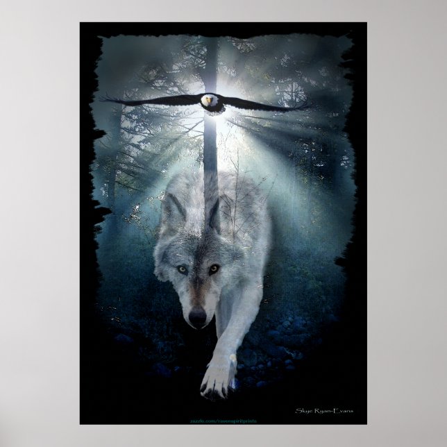 Wolf, Eagle & Forest Wildlife Art Poster (Front)