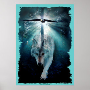 Wolf & Eagle Wildlife Art Poster