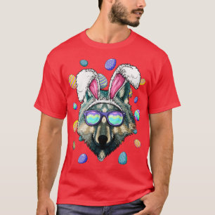 Wolf Easter Bunny Ears Funny Easter Eggs Hunting T-Shirt