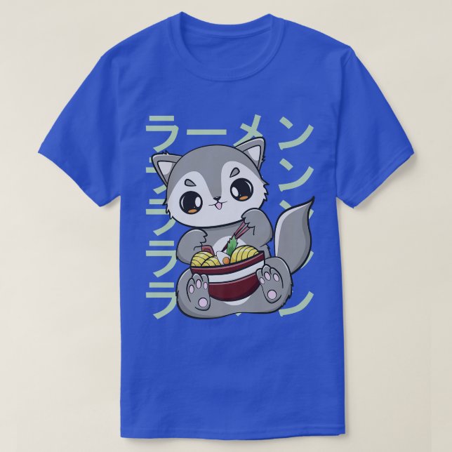 Wolf Eats Ramen And Japanese Noodles 3010 T-Shirt (Design Front)
