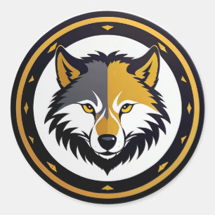 Wolf Emblem Logo With Golden Circle Classic Round Sticker
