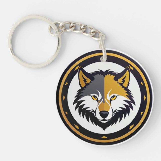 Wolf Emblem Logo With Golden Circle Key Ring (Front)