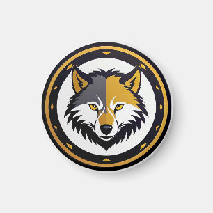 Wolf Emblem Logo With Golden Circle Magnet
