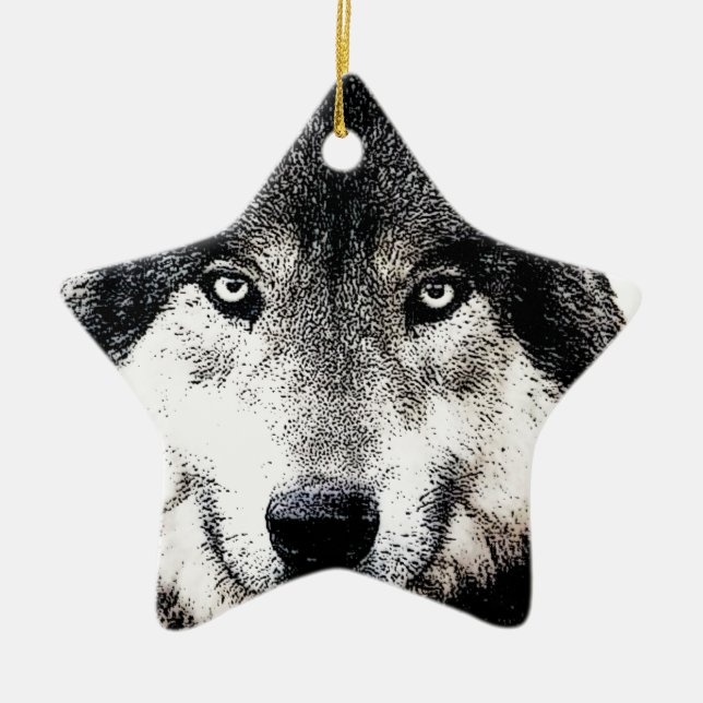 Wolf Eyes Ceramic Tree Decoration (Front)