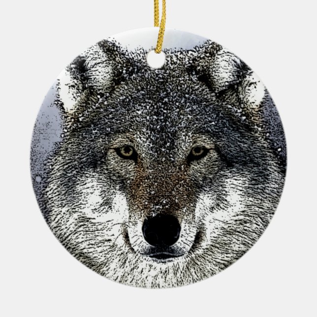 Wolf Eyes Ceramic Tree Decoration (Front)