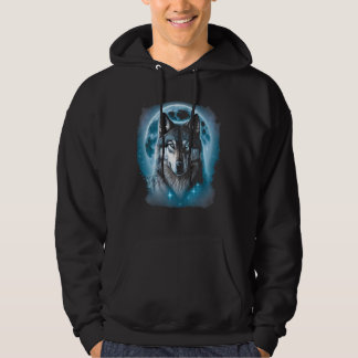 Wolf Face and Moon Graphic Hoodie