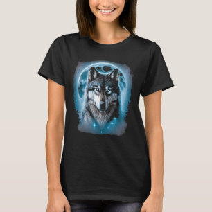 Wolf Face and Moon Graphic T-Shirt